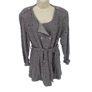 Anthropologie Hazel Lace Sweater Coat Jacket Belted Gray Medium M